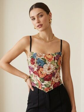 COMMENSE Floral Tapestry Corset Top - Size M